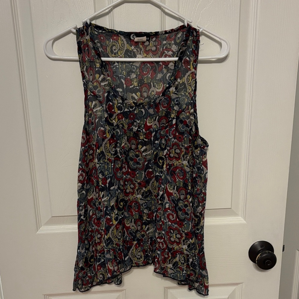 Chic Floral Tank Top - Red and Blue
